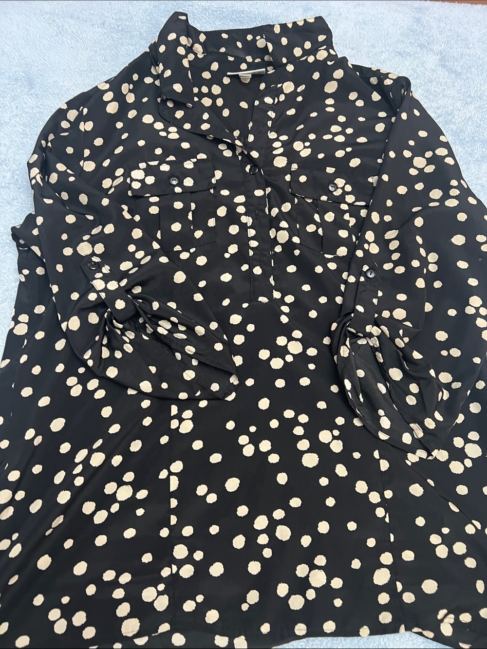Dress Barn Black Long Sleeve Polka Dot Blouse Dress